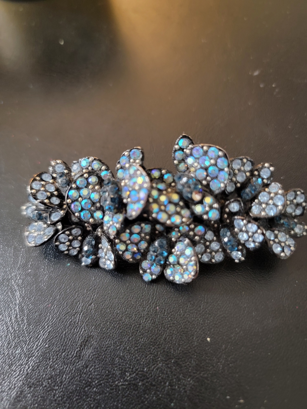 Iridescent Blue Floral Crystal Barrette